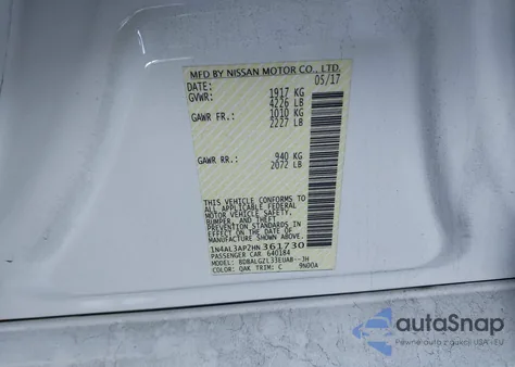 2017 Nissan Altima 2.5 S z USA, uszkodzony, nr VIN 1N4AL3AP2HN361730